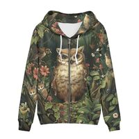 Modysero Owl Zip Up Hoodie for Women Loose Fit Trendy Funny Full Zipper Streetwear Hoodies with Pock