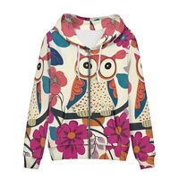 Modysero Funny Owl Zip Up Hoodie for Women Loose Fit Trendy Funny Full Zipper Streetwear Hoodies wit