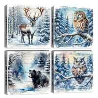 Winter Pictures Wall Decor Deer Wall Art Snow Forest Bear Pictures White Winter Canvas Prints Wildli