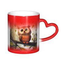 JEKYDOSD Cute Brown Cartoon Owls Print Color Changing Mug In The Sky 11 Ounce Ceramic Tea Cup Heat S