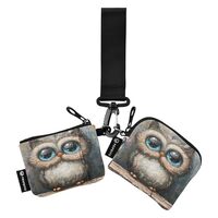 The Big-eyed Owl in The Corner Mini Zip Around Wristlet Wallets with Detachable Women Dual Pouch