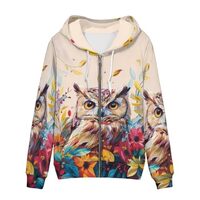 Allinterest Women Zip Up Hoodie Owl Flowers Print Long Sleeve Hooded Sweatshirt Soft Casual Drawstri
