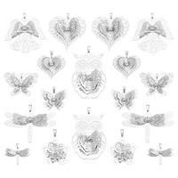 PH PandaHall 18pcs Butterfly Owl Charms 9 Styles Filigree Dragonfly Flower Angel Pendants Silver Hea