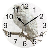 BOENLE White Owl Wall Clock Non Ticking Silent Kitchen Clock Large Decorative Battery Operated Clock