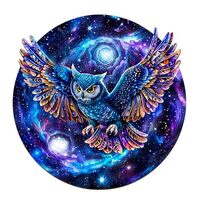 Wooden Puzzle for Adults-Owl of The Galaxy Wooden Puzzle Unique Shape Advanced Wooden Jigsaw Puzzle 