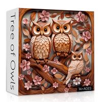 Owl Puzzles for Adults 1000 Pieces, Retro Bird Family Tree Jigsaw Puzzles，Impossible Flower Forest