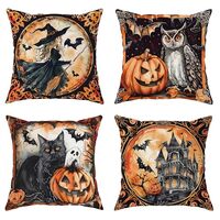 GDHBLING Halloween Aesthetic Retro Witch Throw Pillow Covers 18x18 Set of 4, Scary Pumpkin Cat Pillo