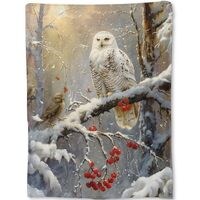 ainori Winter Owl Blanket - Elegant Snowy Forest Scene Fleece Throw,Gifts for Women Men, Soft & 