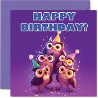 Owl Birthday Cards for Her Him - Party Animals Pyramid - Happy Birthday Card for Mom Dad Brother Sis