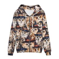 Wismoutput Owl Print Hoodies Zip Up Jacket for Women Teen Girls Fall Sweatshirt XS-5XL Loose and Spo
