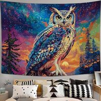 Baegopa Fantasy Owl Tapestry Large Forest Galaxy Tapestry Wall Hanging for Bedroom Colorful Animal T