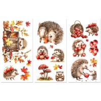 Peacoblue Rub on Transfer Decals for Furniture Crafts Decor Hedgehog and Apple Trees 6"x12"