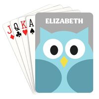 Custom Funny Playing Cards Personalized Cute Cartoon Owl Blue and Gray Deck of Cards Customized Stan