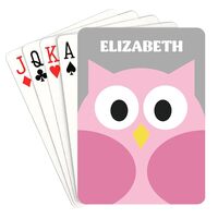 Custom Funny Playing Cards Personalized Cute Cartoon Owl Pink and Gray Deck of Cards Customized Stan