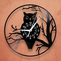 TIMEGLOW 12 Inch Winter Owl on Branch Wall Clock, Animal Kids Room Wall Clock Black Vinyl Record Wal