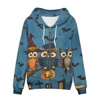 Owls Zipper Hoodies Women Loose Fit Zip Up Hoodie with Pockets Daily Lightweight Fashion Halloween H