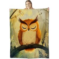 cromcu Sleepy Owl Flannel Throw Blanket 60x50 Inch, Cute Cartoon Owls on Branch in Forest, Whimsical