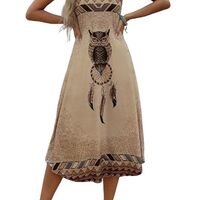 QLINFS Women's Owl Print Sleeveless Maxi Dress Boho Maxi Dress Long Dresses for Women Summer (U