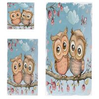 Snatocys 3 Pack Spring Forest Owl Hand Towels Absorbent Bathroom Towels Set, Cute Owl Face Towel Han