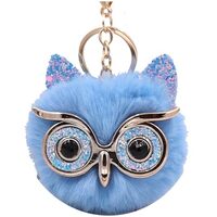 HXINFU Fluffy Cute Owl Keychain Faux Animal Fur Pom Pom Keychain for Bag Decor