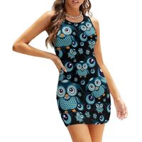 Women's Sleeveless Tank Casual Bodycon Sundress Cartoon Owl Dress