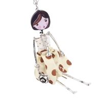 The Crafty Owl Enamel Cute French Doll Necklace with Fabric Dress Pendant - Various Designs (Brown D