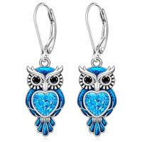 Owl Earrings for Women Sterling Silver Heart Blue Owl Dangle Earrings Leverback Halloween Jewelry Ow