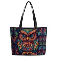 Leather Lady's Handbag,Color Owl Pattern Print Shoulder Bag,Tote Bags for Women, Shoulder Purse