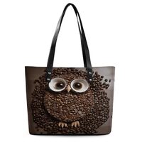 Leather Lady's Handbag,Coffee Bean Owl Print Shoulder Bag,Tote Bags for Women, Shoulder Purses,