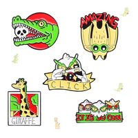JHCHUYI 5pcs Unisex Modern Enamel Pins: Cute Animal Badges - Giraffe, Bat, Owl, Crocodile, Skull; Re