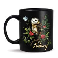 Custom Name Owl Mug, Animal Themed Black Cup 11oz 15oz, Personalized Design Coffee Cup, Customized C