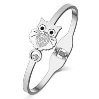 TIZURO Stainless Steel 18K Gold Silver Plated Crystal Cute Owl Bracelet Fun Birds Animals Cuff Bangl