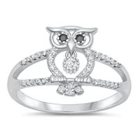 White CZ Wholesale Ring New .925 Sterling Silver Owl Animal Band Size 6