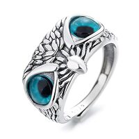 S925 Sterling Silver Retro Blue Eye Owl Ring, Men And Women Gothic Fashion Owl Animal Opening Adjust