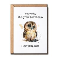 PTTShop Woo Hoo It's Your Birthday Card - Pretty Owl Greeting Card - Funny Cute Birthday Card -