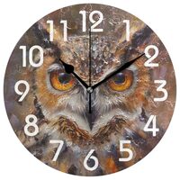 ZzWwR Beautiful Owl Face Oil Painting Round Wall Clock, 10 Inch Analog Quiet Non Ticking Desk Clock 