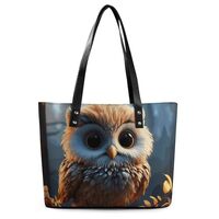 Exquisite Leather Lady's Handbag, Cute Owl Printed Handbag Lychee Patterned Leather Handbag Sui