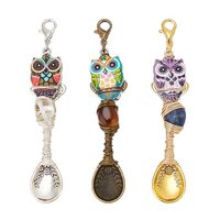 NBEADS 3 Pcs Natural Genstone Beads, Owl Spoon Alloy Beads Wire Wrapped Necklace Spoons Beads for DI