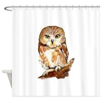 CafePress Watercolor Saw Whet Cute Little Owl Decorative Fabric Shower Curtain