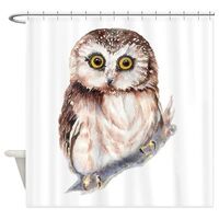 CafePress Cute Little Watercolor Saw Whet Owl Bird Nature Ar Decorative Fabric Shower Curtain