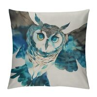 FUXIDURA Blue Owl Throw Pillow Cover Decorative Animal Print Beige Accent Pillow Case Lumbar Cushion