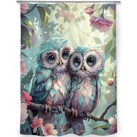 Snuqevc Couple Owl Shower Curtain Bathroom Set for Kids Adult, Home Decor Waterproof Fabric Bath Dec