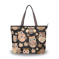 Yasala Women Top Handle Bag Brown Owl Flower Cute Cartoon Large Beach Tote Bag with Zipper Weekender