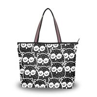 Yasala Handbag for Women Owl Black White Shoulder Bag Gym Tote Travel Shopping Satchel