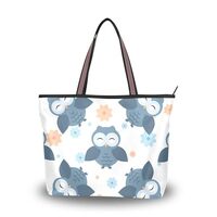 Yasala Women Top Handle Bag Blue Orange Owl Large Beach Tote Bag with Zipper Weekender Handbag Styli