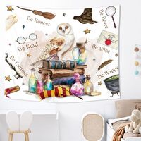 Imirell Kids Magical Quotes Tapestry 59Wx51H Inches Wizard Hat Owl Magic Book Inspirational Witchy M