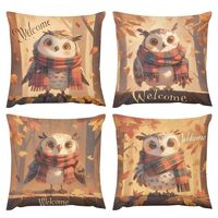 Joyidec Pack of 4 Fall Autumn Cute Owl Leaves Decorative Throw Pillow Covers, 16" x 16" So