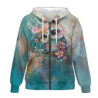 Forchrinse Owl Floral Painting Womens Hoodie Pullovers Causal Long Sleeve Sweatshirts Y2K Jacket Plu