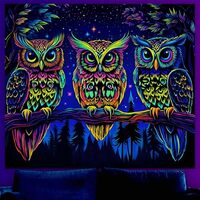 WEBEEDY Cool Owl Glow in The Dark Tapestry Trippy Animal UV Reactive Tapestry Tree Aesthetic Glowing