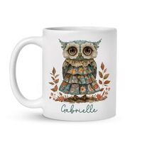 Owl With Autumn Floral Dress Coffee Mug, Custom Unique Name Ceramic Cup, Gift For Owl Lovers, Custom